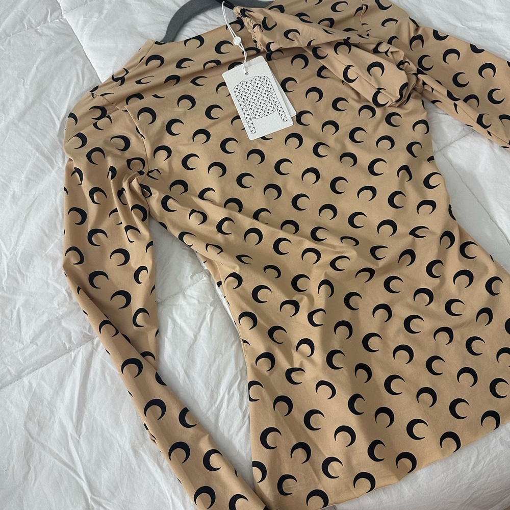 Marine Serre Tan Long Sleeve Top with Black Crescent Pattern - Picture 10 of 16